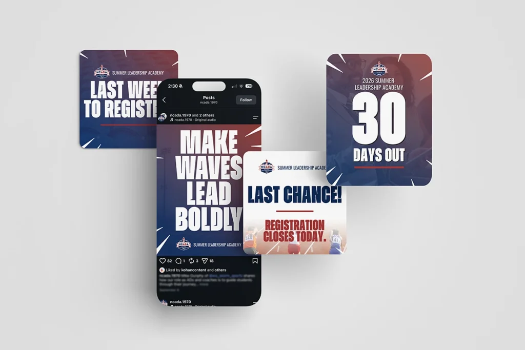 Social posts designed at Kohan Content for NCADA's summer leadership academy